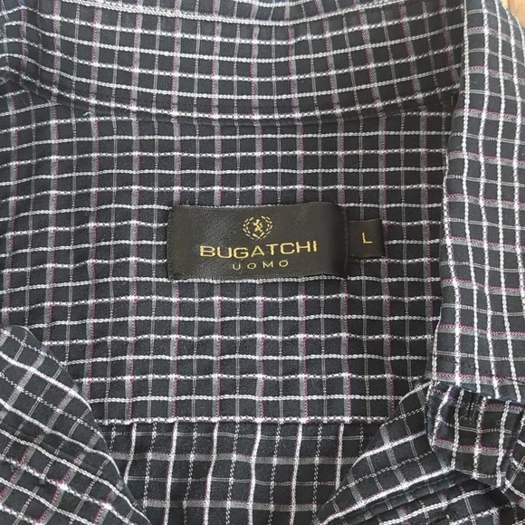 Bugatchi Uomo Men’s Black White Check Long Sleeve Button Down Shirt L - Picture 3 of 11